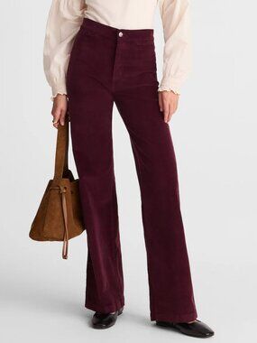 Madewell Wide Leg High Rise Pants Corduroy Dark Pomegranate Size 28 NWT